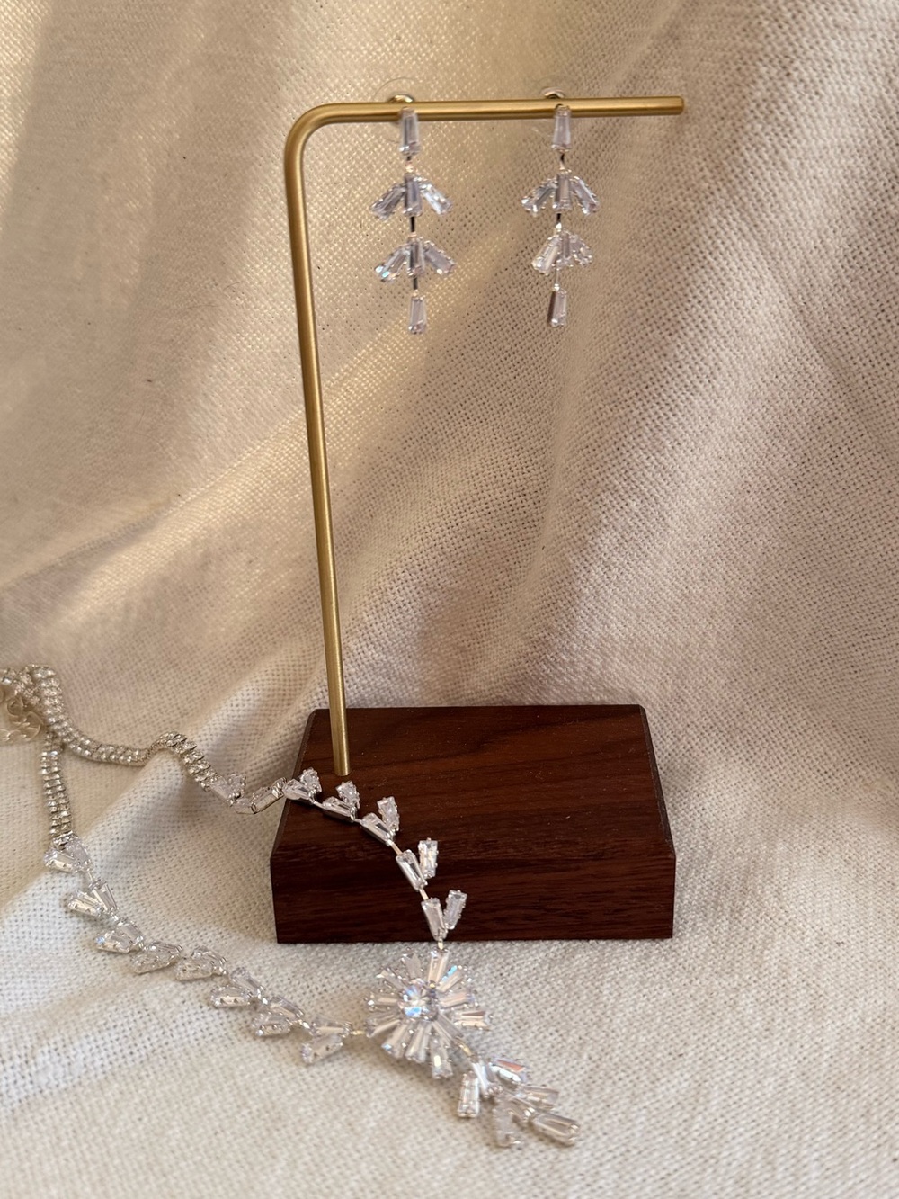 Crystal Drop Earrings and Necklace Set CZ - Prom Jewelry - Picture 4 of 7